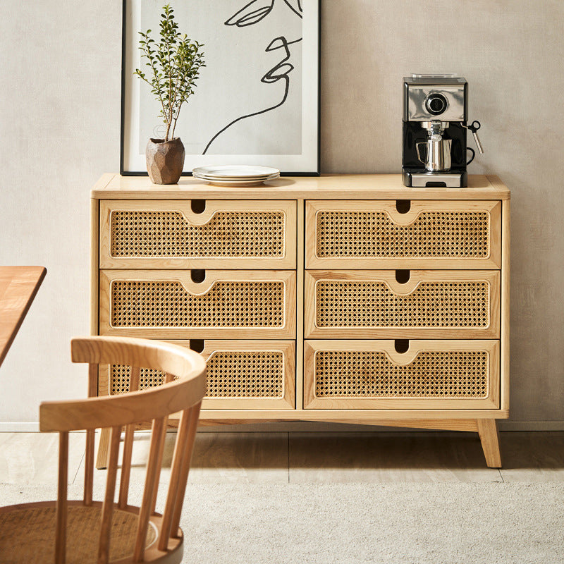 Contemporary Solid Wood Chest with Drawers and Wooden Legs in Natural