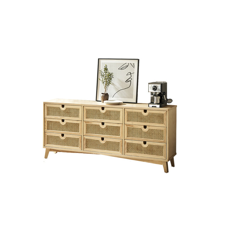 Contemporary Solid Wood Chest with Drawers and Wooden Legs in Natural