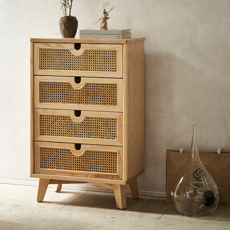 Contemporary Solid Wood Chest with Drawers and Wooden Legs in Natural