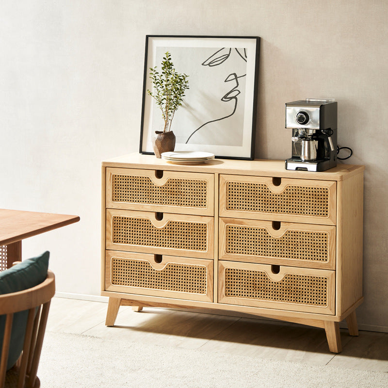 Contemporary Solid Wood Chest with Drawers and Wooden Legs in Natural