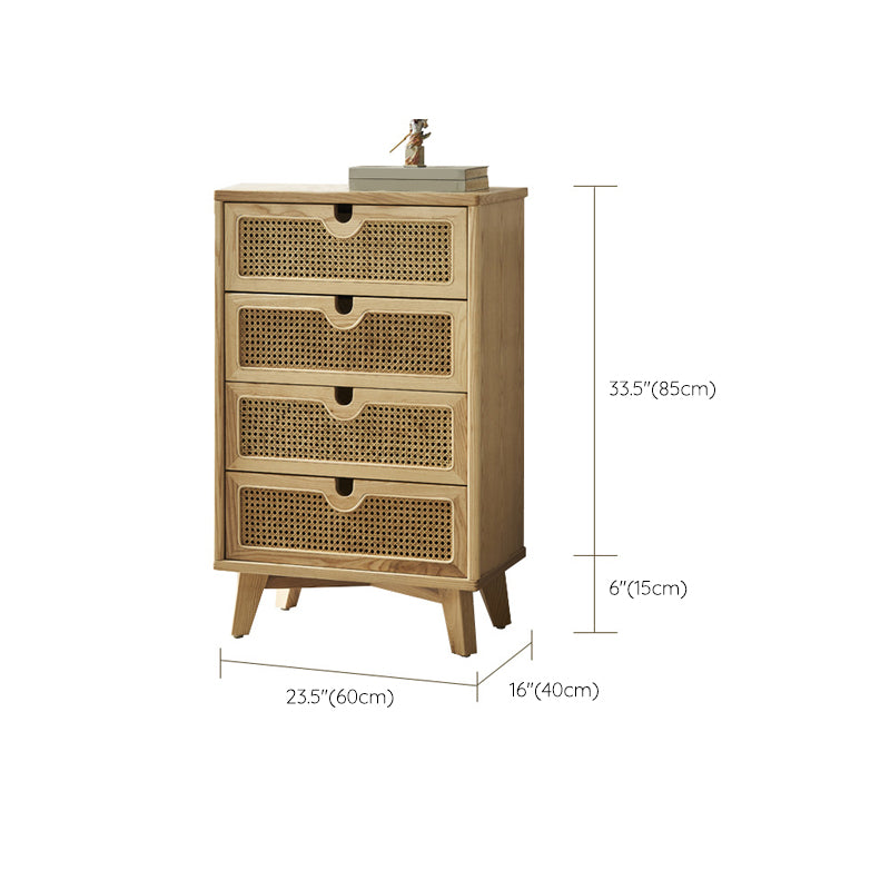 Contemporary Solid Wood Chest with Drawers and Wooden Legs in Natural