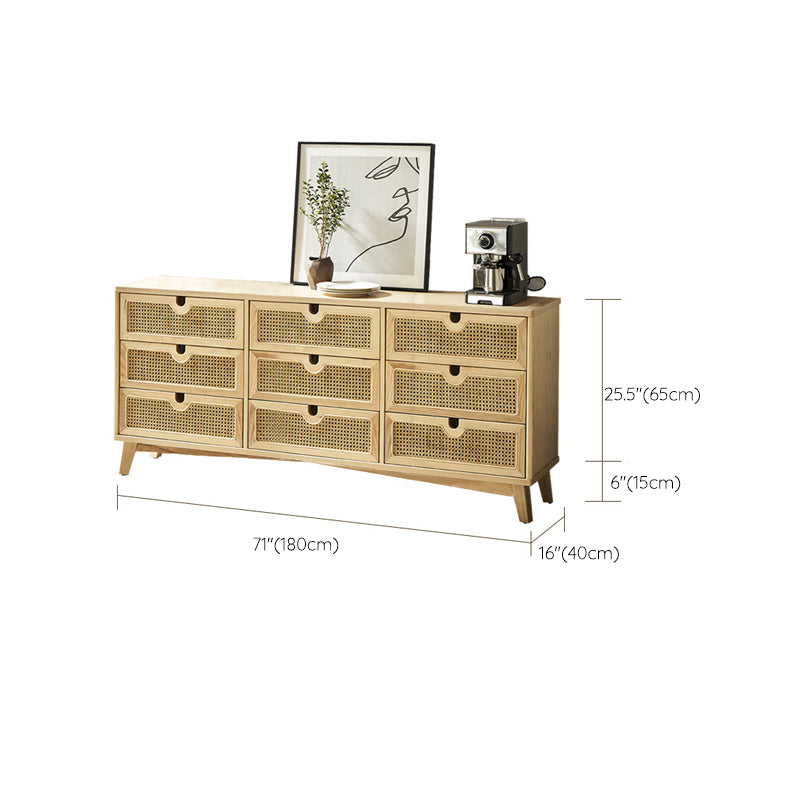 Contemporary Solid Wood Chest with Drawers and Wooden Legs in Natural