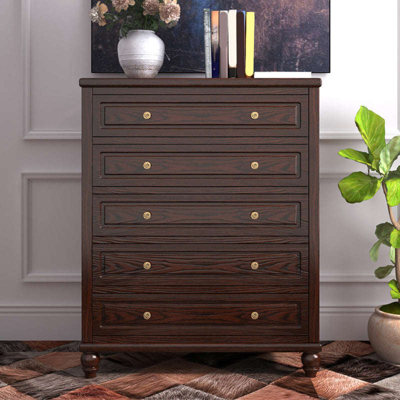 Contemporary Solid Wood Accent Chest with 5 Drawers and Wooden Legs