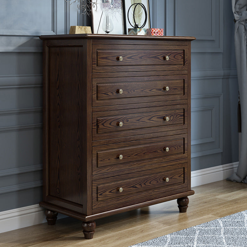 Contemporary Solid Wood Accent Chest with 5 Drawers and Wooden Legs