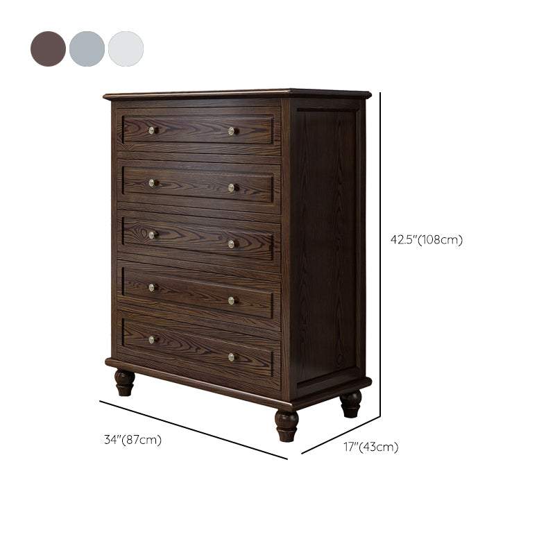 Contemporary Solid Wood Accent Chest with 5 Drawers and Wooden Legs