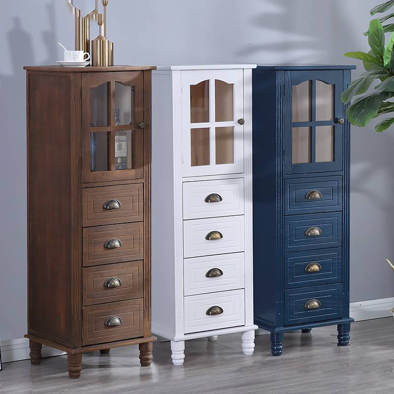 Mid-Century Modern Accent Cabinet with Glass Door and Solid Wood Legs