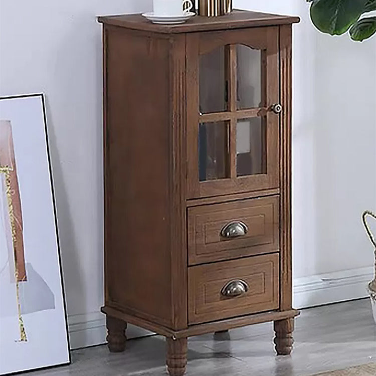 Mid-Century Modern Accent Cabinet with Glass Door and Solid Wood Legs