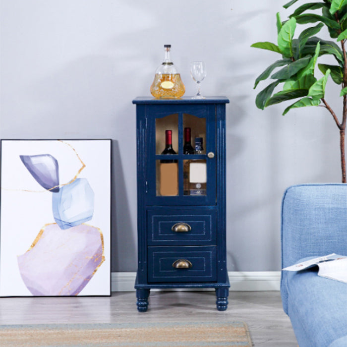 Mid-Century Modern Accent Cabinet with Glass Door and Solid Wood Legs