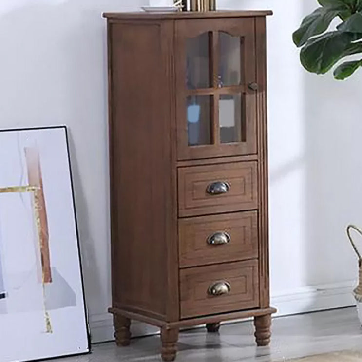 Mid-Century Modern Accent Cabinet with Glass Door and Solid Wood Legs