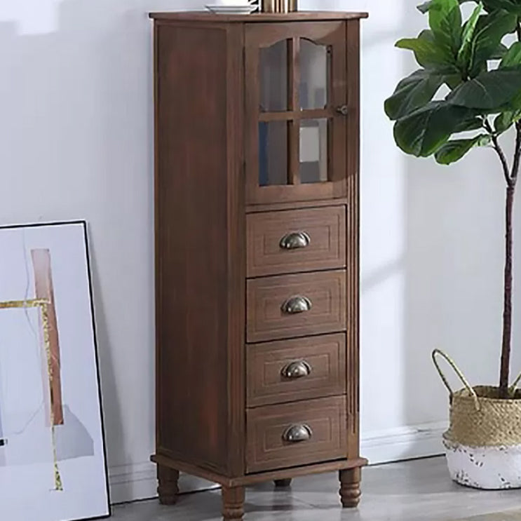 Mid-Century Modern Accent Cabinet with Glass Door and Solid Wood Legs