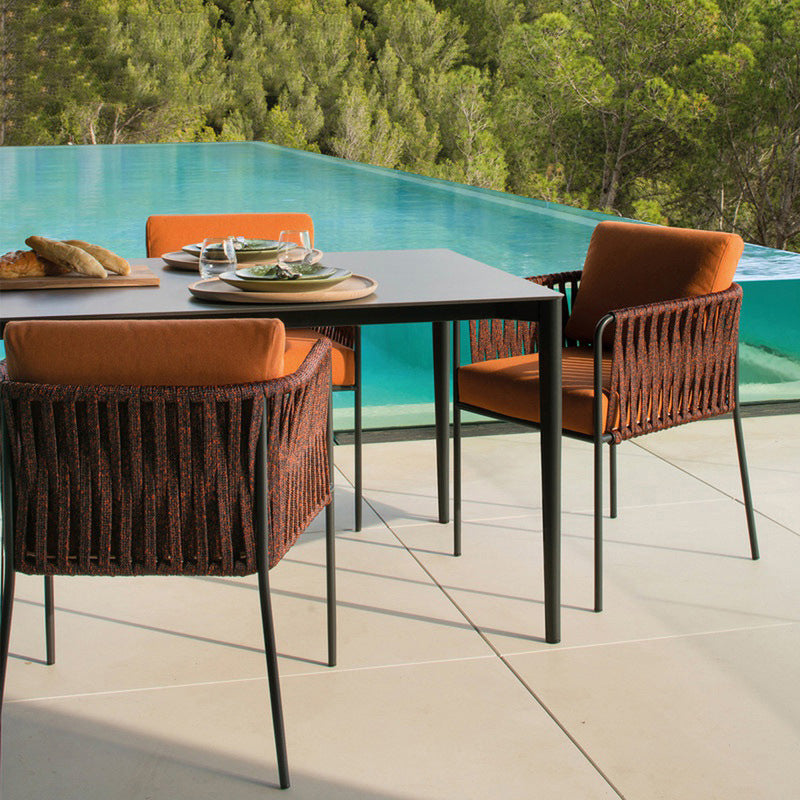 Industrial Stone Top Dining Table Set with Metal Base 1/7 Pieces Dining Set for Outdoor