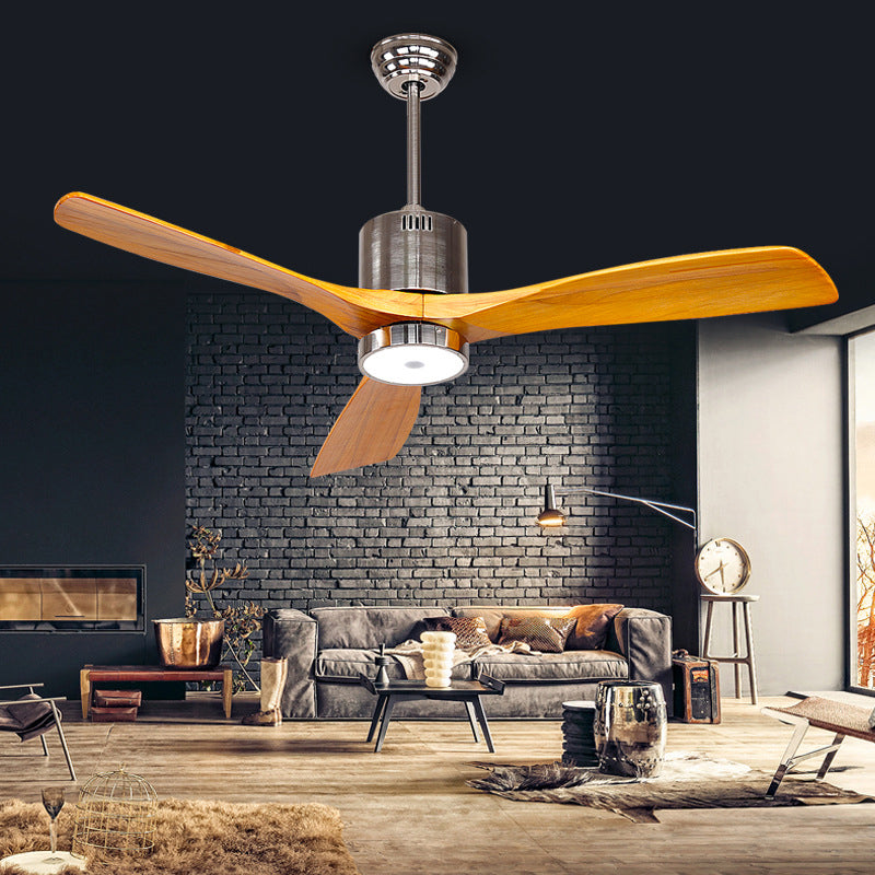 Wood Blade Interior LED Fan Ceiling Fixture Contemporary Chrome Iron Ceiling Fan