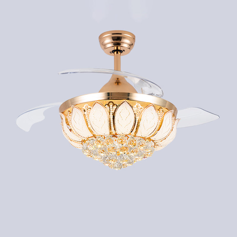 Modern LED Fan Lighting Fixture Crystal Gyroscopic Ceiling Fan in Gold