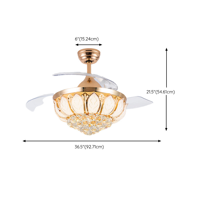 Modern LED Fan Lighting Fixture Crystal Gyroscopic Ceiling Fan in Gold