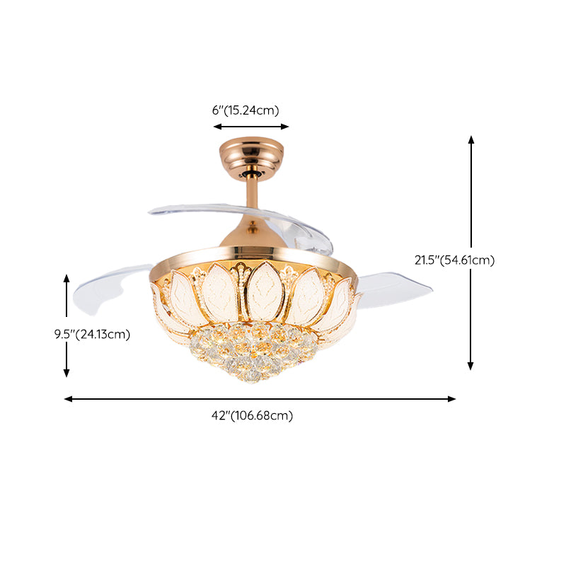 Modern LED Fan Lighting Fixture Crystal Gyroscopic Ceiling Fan in Gold