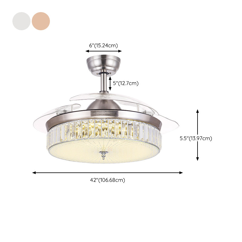 Chrome / Gold LED Crystal Ceiling Fan Fixture Minimalist Drum Fna Lighting Ceiling