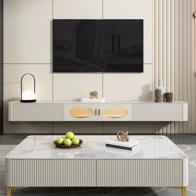 Modern Stone TV Stand Console White Floating TV Media Stand for Living Room