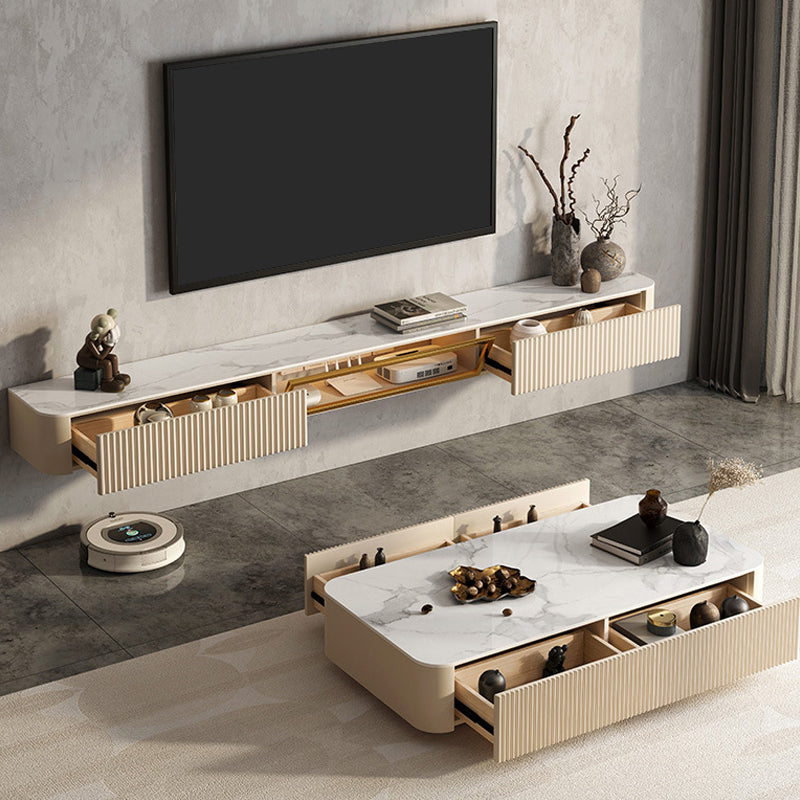 Glam Stone TV Stand Console Floating TV Media Stand with Drawers for Living Room