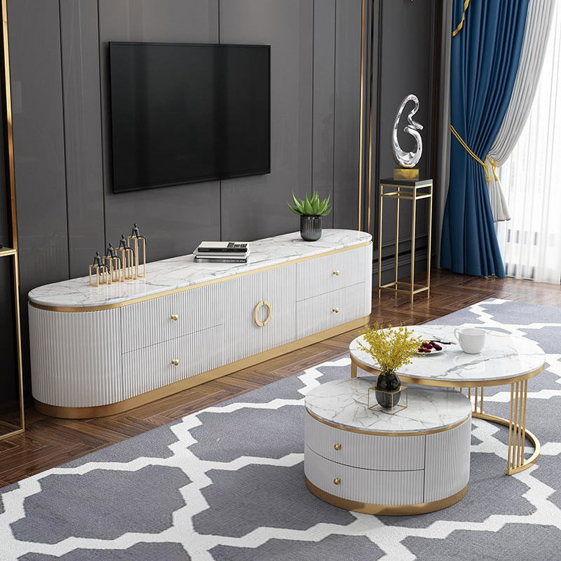 Glam Marble TV Stand Console Enclosed Storage TV Media Stand with Doors for Living Room