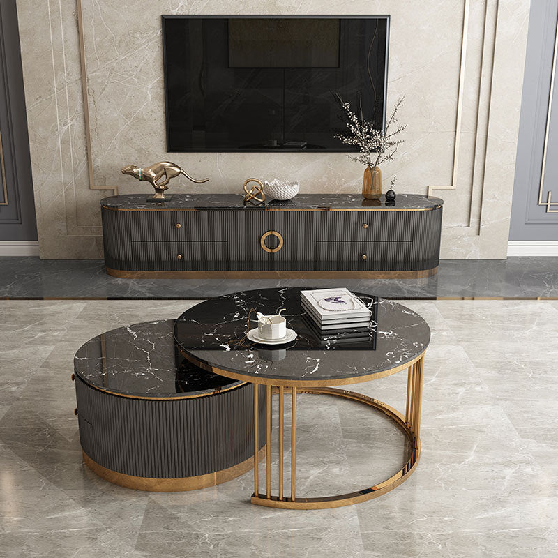 Glam Marble TV Stand Console Enclosed Storage TV Media Stand with Doors for Living Room