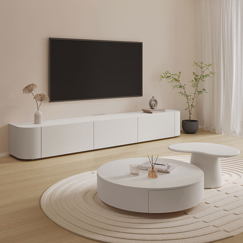 Modern White TV Stand Console Enclosed Storage TV Media Stand with Drawers for Living Room