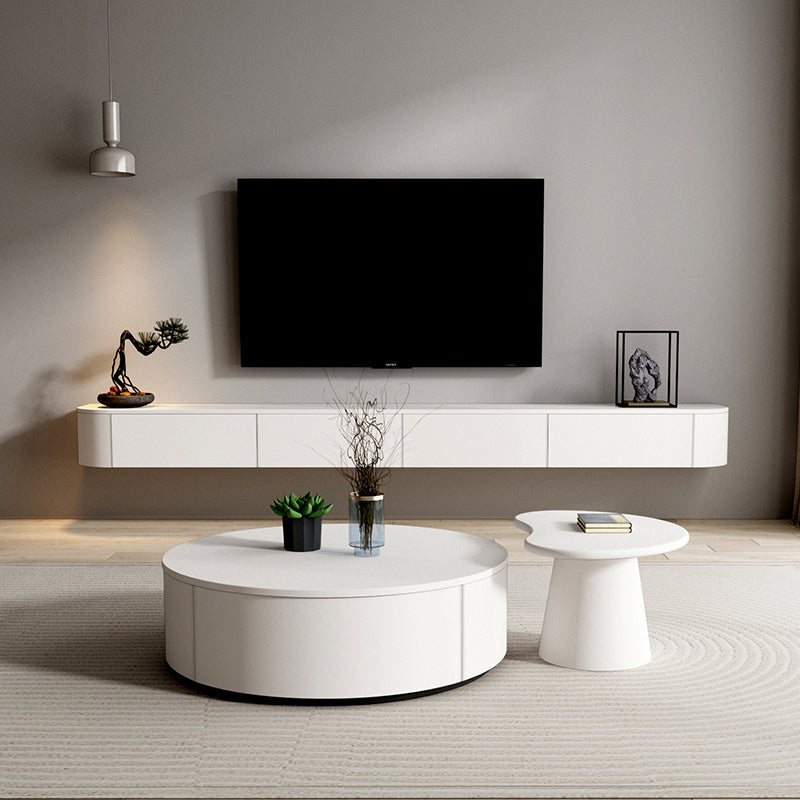 Modern White TV Media Stand Floating TV Stand Console with Drawers for Living Room