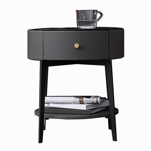 Leather and Metal Bed Nightstand Modern Minimalist Open Bedside Table with Legs