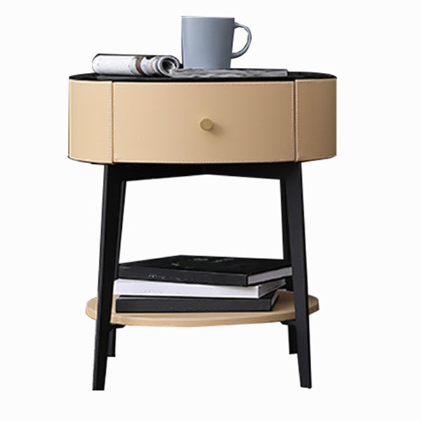 Leather and Metal Bed Nightstand Modern Minimalist Open Bedside Table with Legs