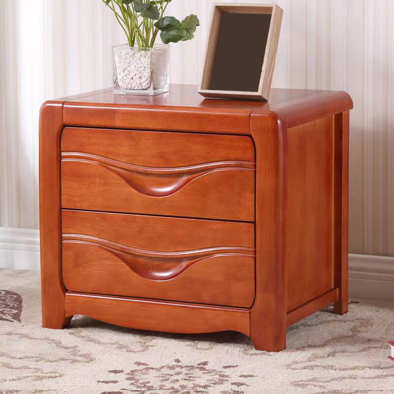 Solid Wood Nightstand Modern 2-drawer Bedside Cabinet for Living Room