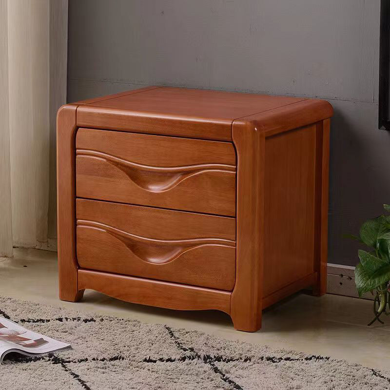 Solid Wood Nightstand Modern 2-drawer Bedside Cabinet for Living Room