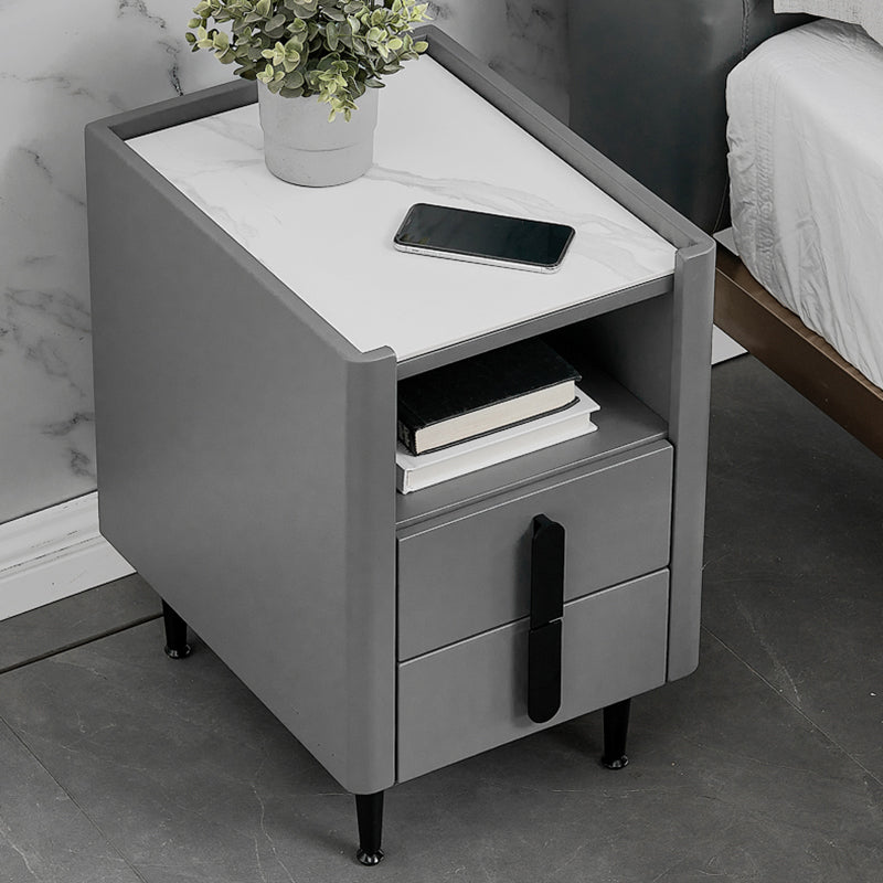 2-drawer Nightstand 21.65" Tall Charging Station Bedside Cabinet