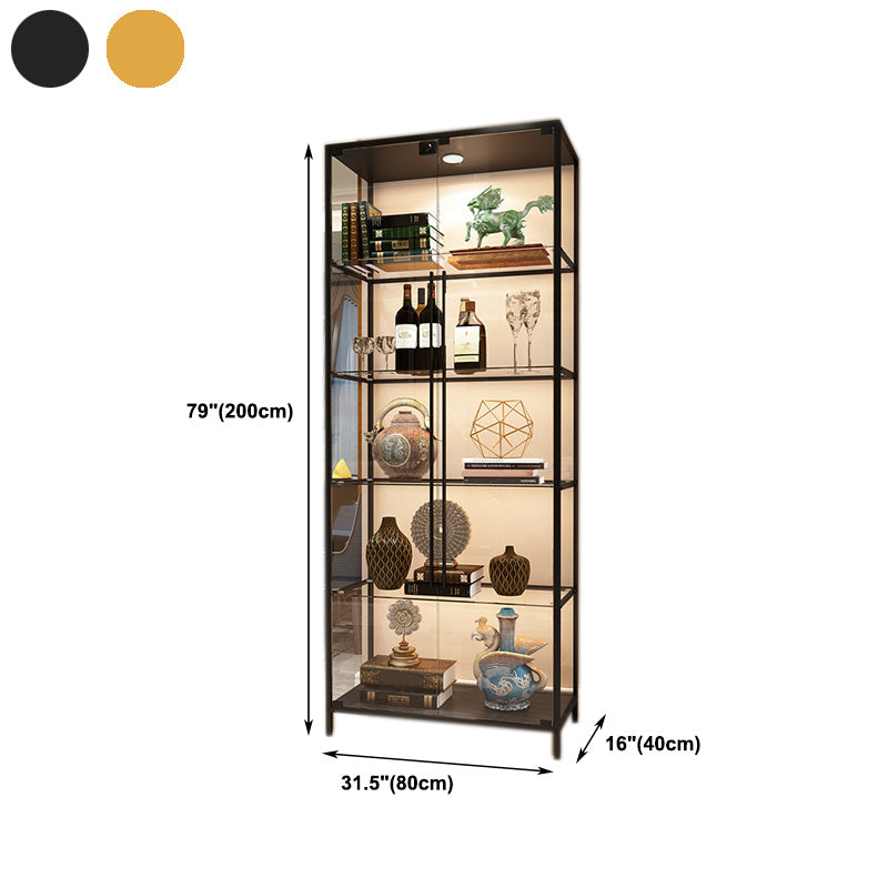 Glass Door Curio Display Glam Style Display Stand with Shelves