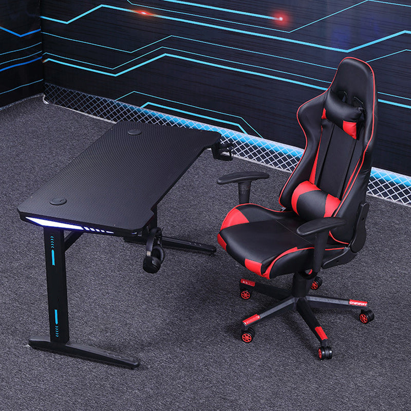 Black Wood Dormitory Gaming Desk Industrial T-Shape Gaming Desk