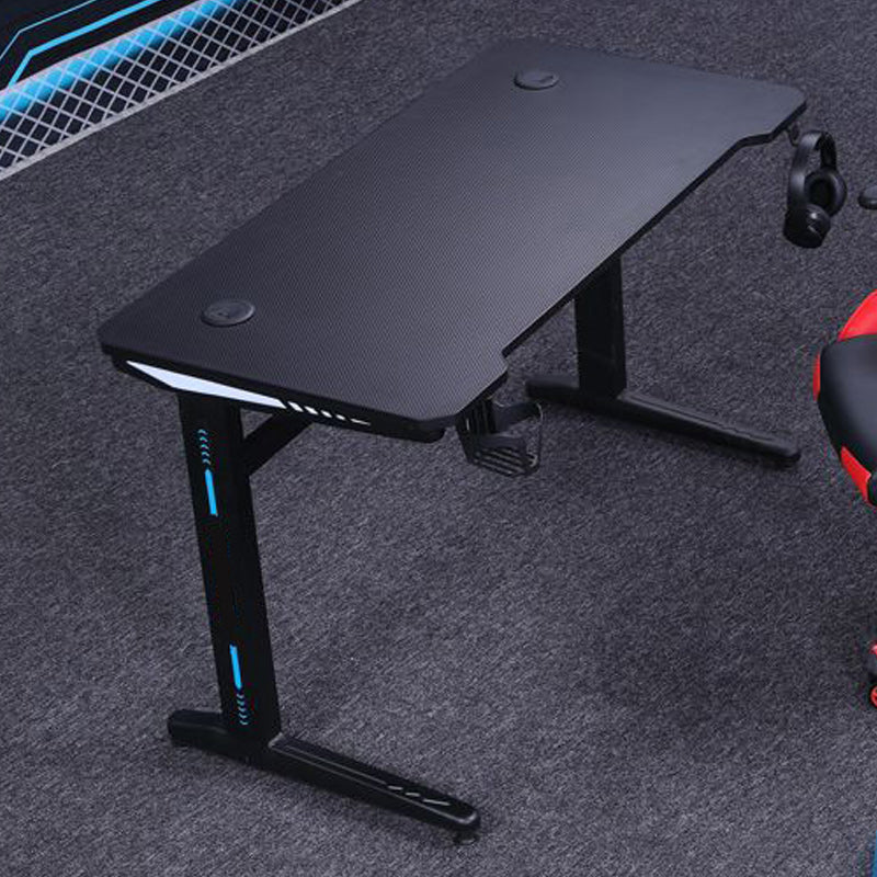 Black Wood Dormitory Gaming Desk Industrial T-Shape Gaming Desk