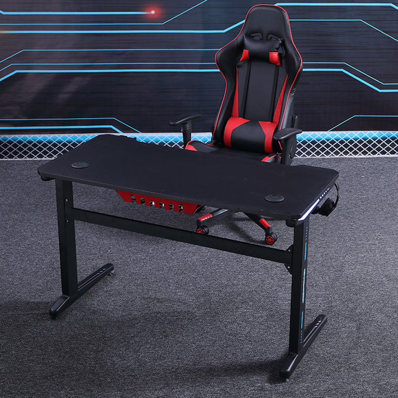 Black Wood Dormitory Gaming Desk Industrial T-Shape Gaming Desk