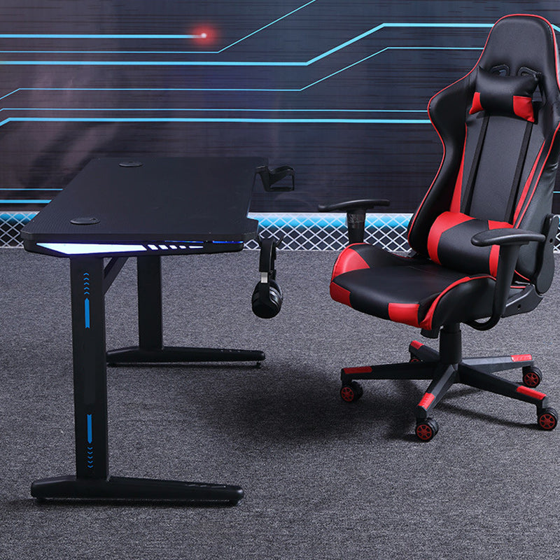 Black Wood Dormitory Gaming Desk Industrial T-Shape Gaming Desk