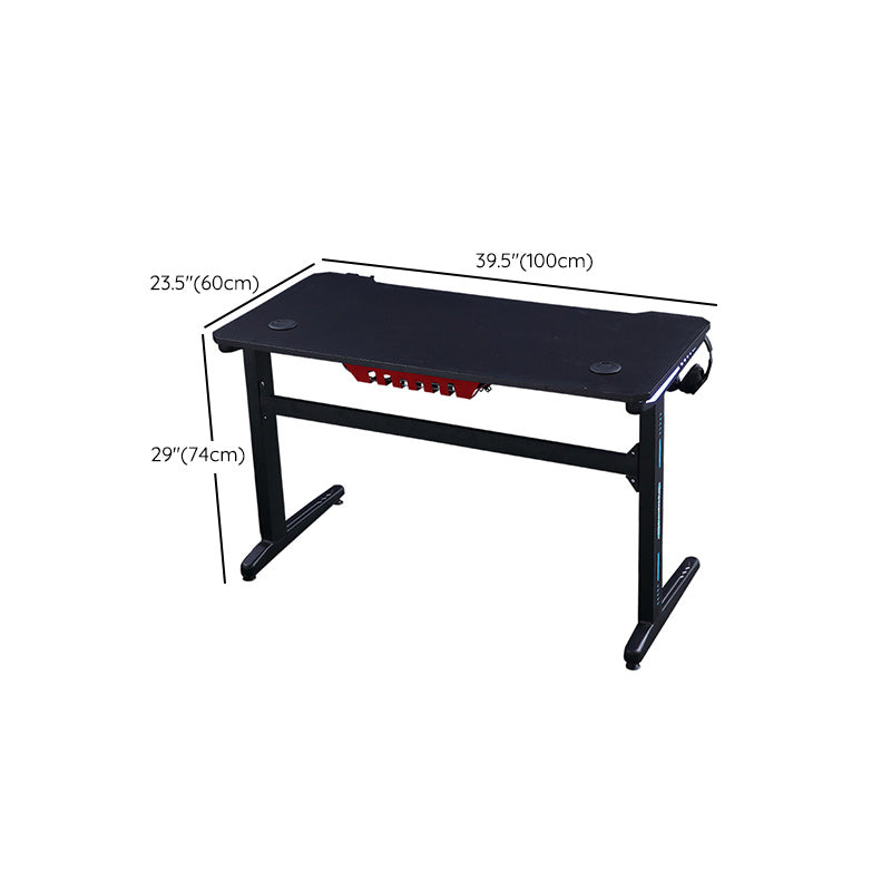 Black Wood Dormitory Gaming Desk Industrial T-Shape Gaming Desk