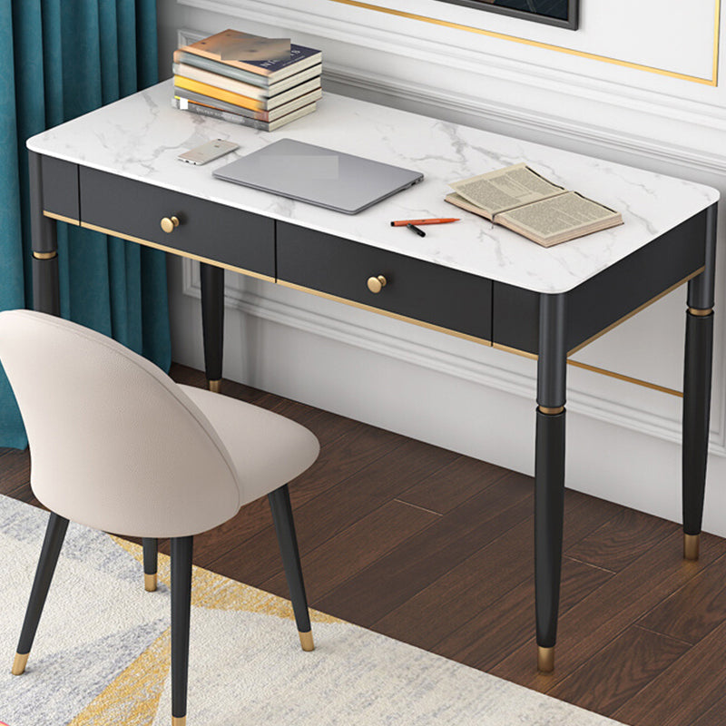 Contemporary Parsons Office Desk Black and White Writing Desk with Drawers