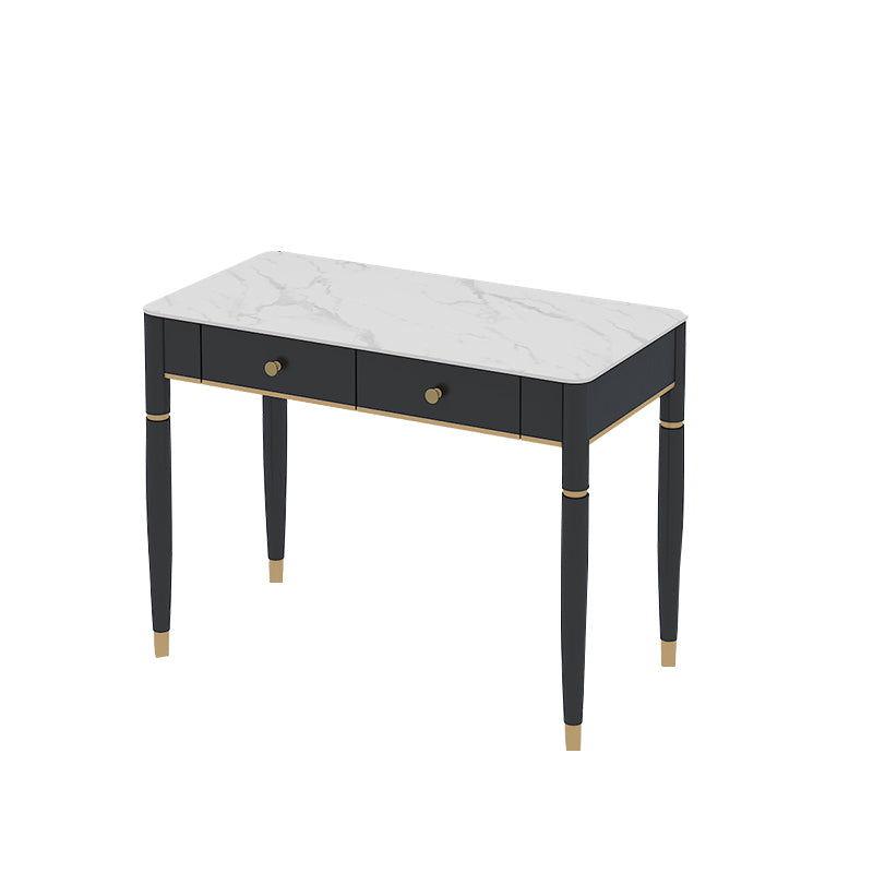 Contemporary Parsons Office Desk Black and White Writing Desk with Drawers