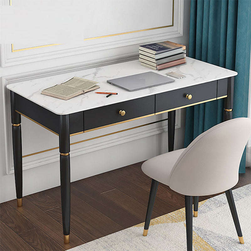 Contemporary Parsons Office Desk Black and White Writing Desk with Drawers