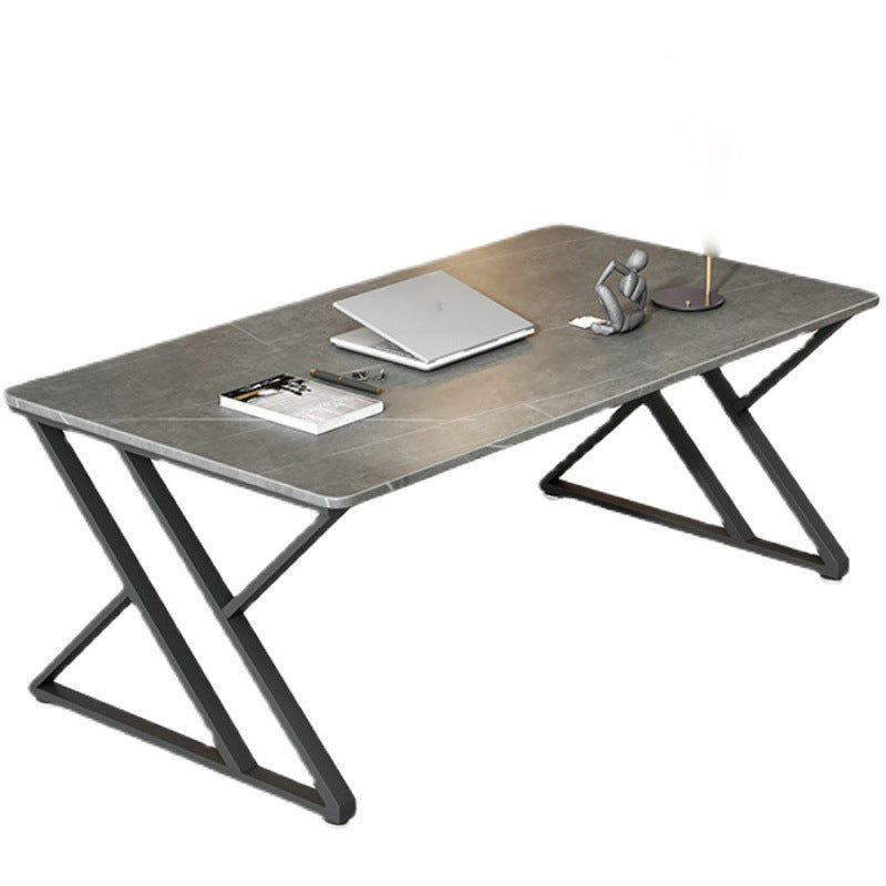 Curved Grey Office Desk Modern 31.5" Wide Writing Desk Trestle