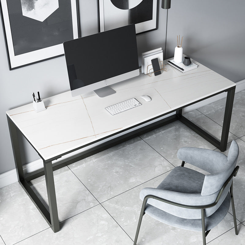 Industrial Grey Writing Desk Marble Office Desk with Metal Legs