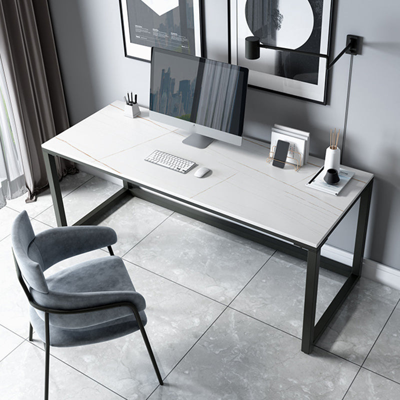 Industrial Grey Writing Desk Marble Office Desk with Metal Legs