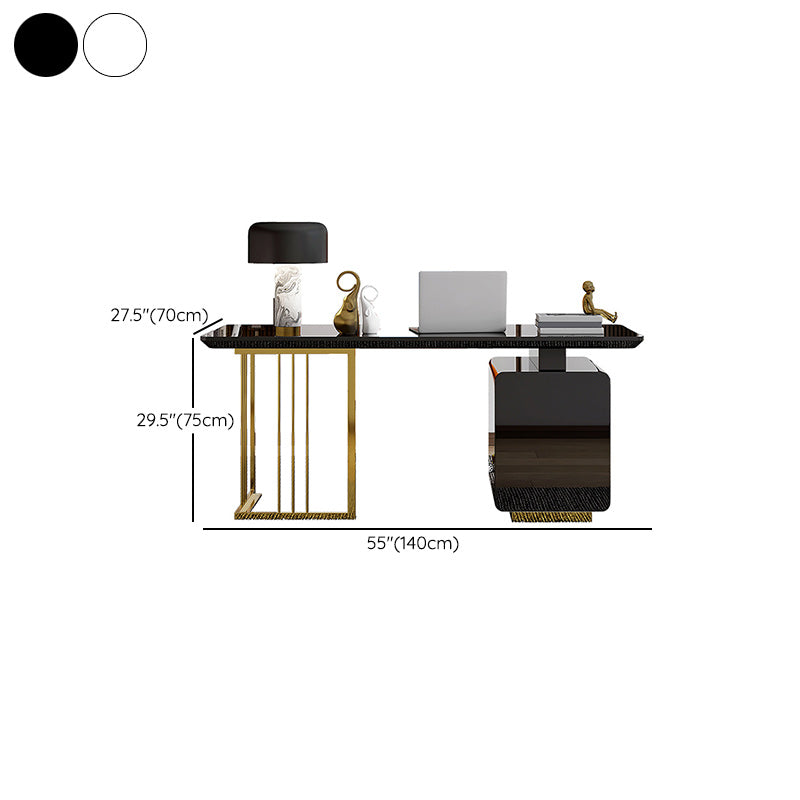 Modern Glass Office Working Table Rectangle Writing Desk with Drawers