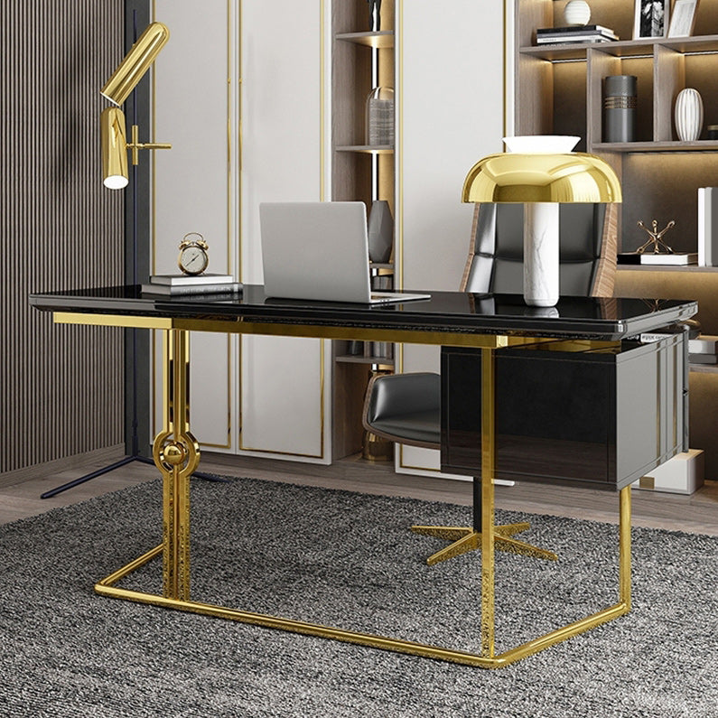 Modern Style Office Working Table Rectangle Glass Writing Desk