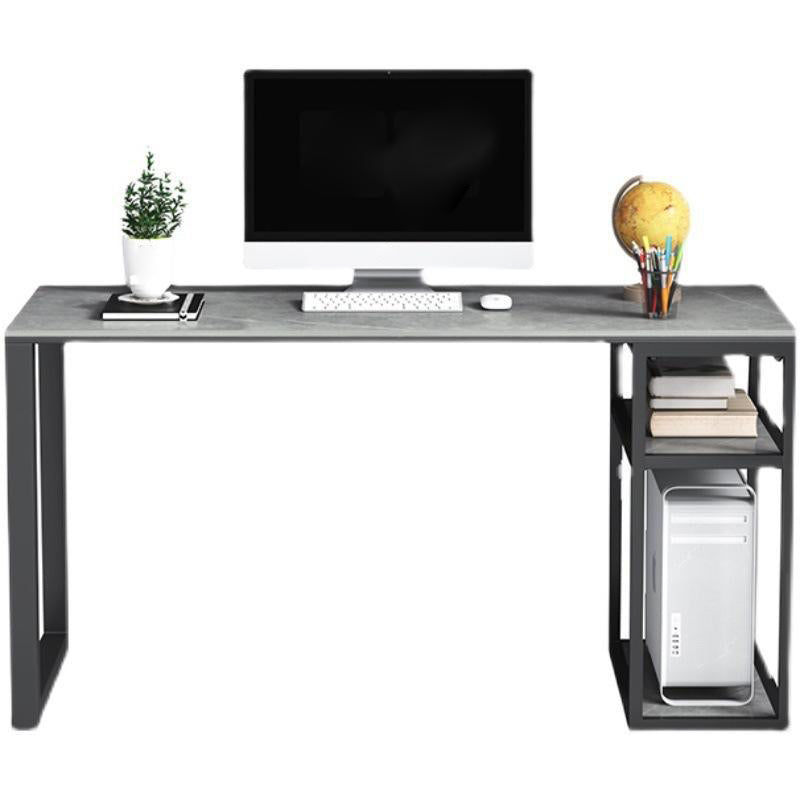 Grey Rectangular Computer Desk Industrial Office Desk with Storage Shelf