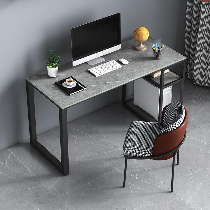 Grey Rectangular Computer Desk Industrial Office Desk with Storage Shelf