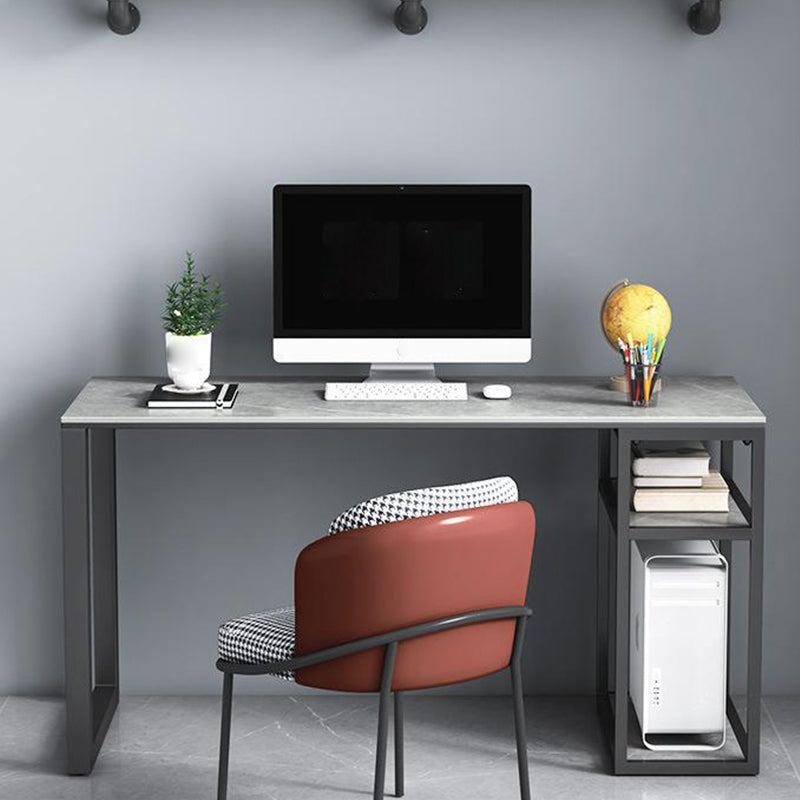 Grey Rectangular Computer Desk Industrial Office Desk with Storage Shelf