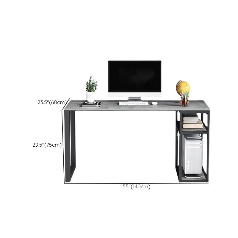 Grey Rectangular Computer Desk Industrial Office Desk with Storage Shelf