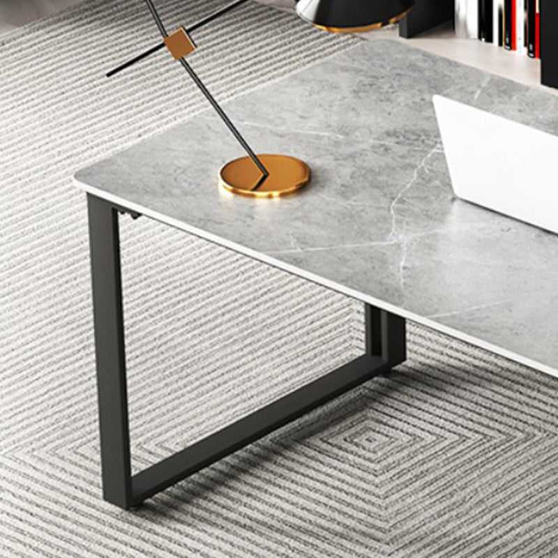 Pewter Rectangular Office Desk Stone and Metal Writing Desk Sled